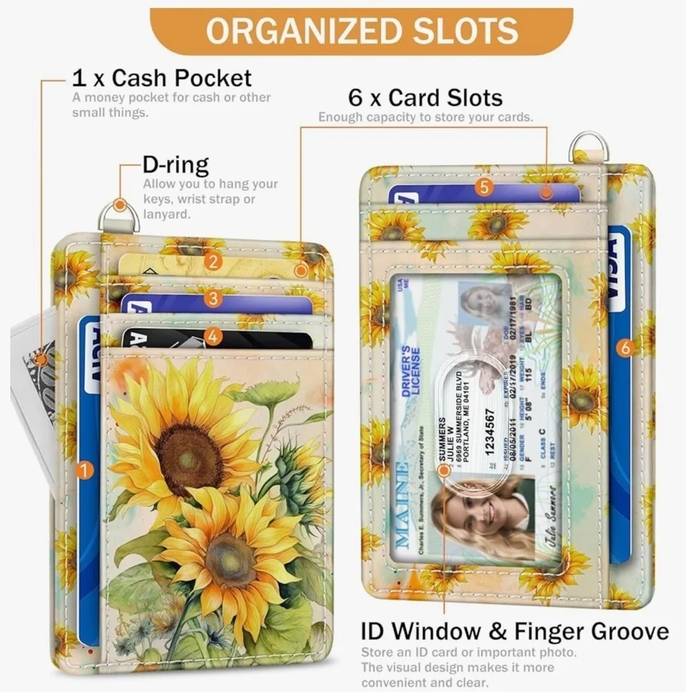 Credit Card Holder Slim Wallet, Sunflower RFID Wallet Women's (new)